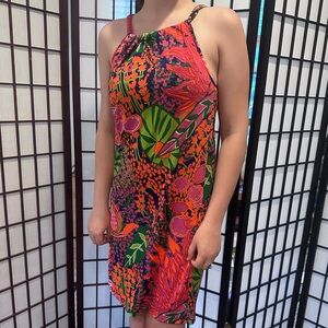 Trina Turk Designer NEW Bold Multicolor Mini Halter Dress Size XS